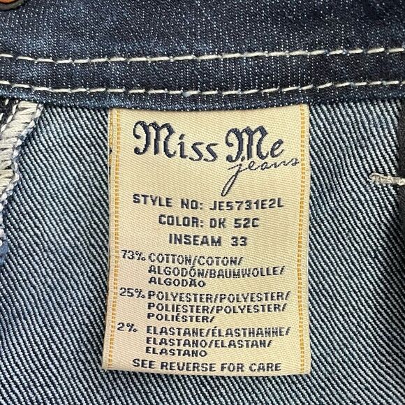 Miss Me Y2K Jeans Bling Rhinestone Back Flap Bootcut Dark Wash JE5731E2L Size 28 - Picture 10 of 12